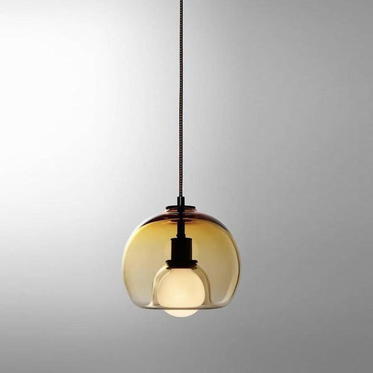 LED Double Glass Pendant Light Semi Globe Glass Pendant Ceiling Light Metal
