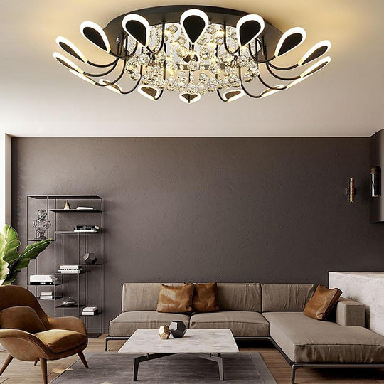 Flower Shaped Dimmable LED Crystal Flush Mount Ceiling Light