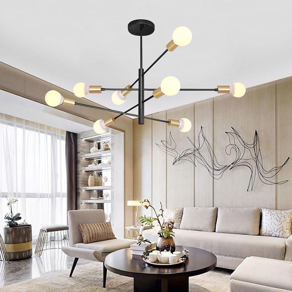Modern Sputnik LED Geometric Chandelier – 8 Bulbs, Black Linear Design