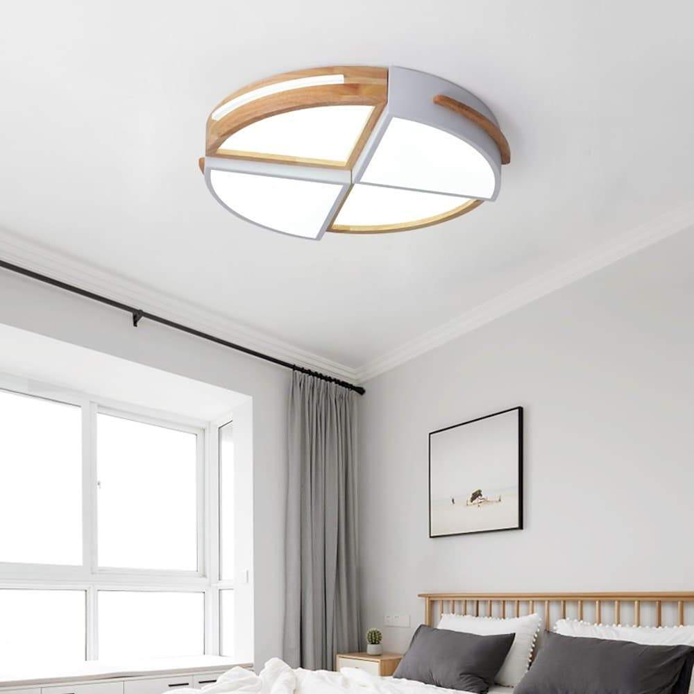 Quartered Circle Dimmable Wood Ceiling Light Flush Mount for Bedroom