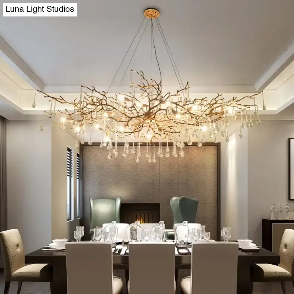 Serenia Crystal Branch Chandelier – Luxury Copper Water Drop Light