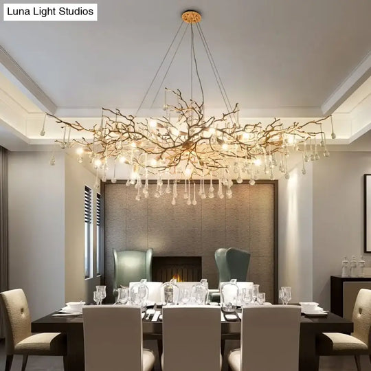 Serenia Crystal Branch Chandelier – Luxury Copper Water Drop Light