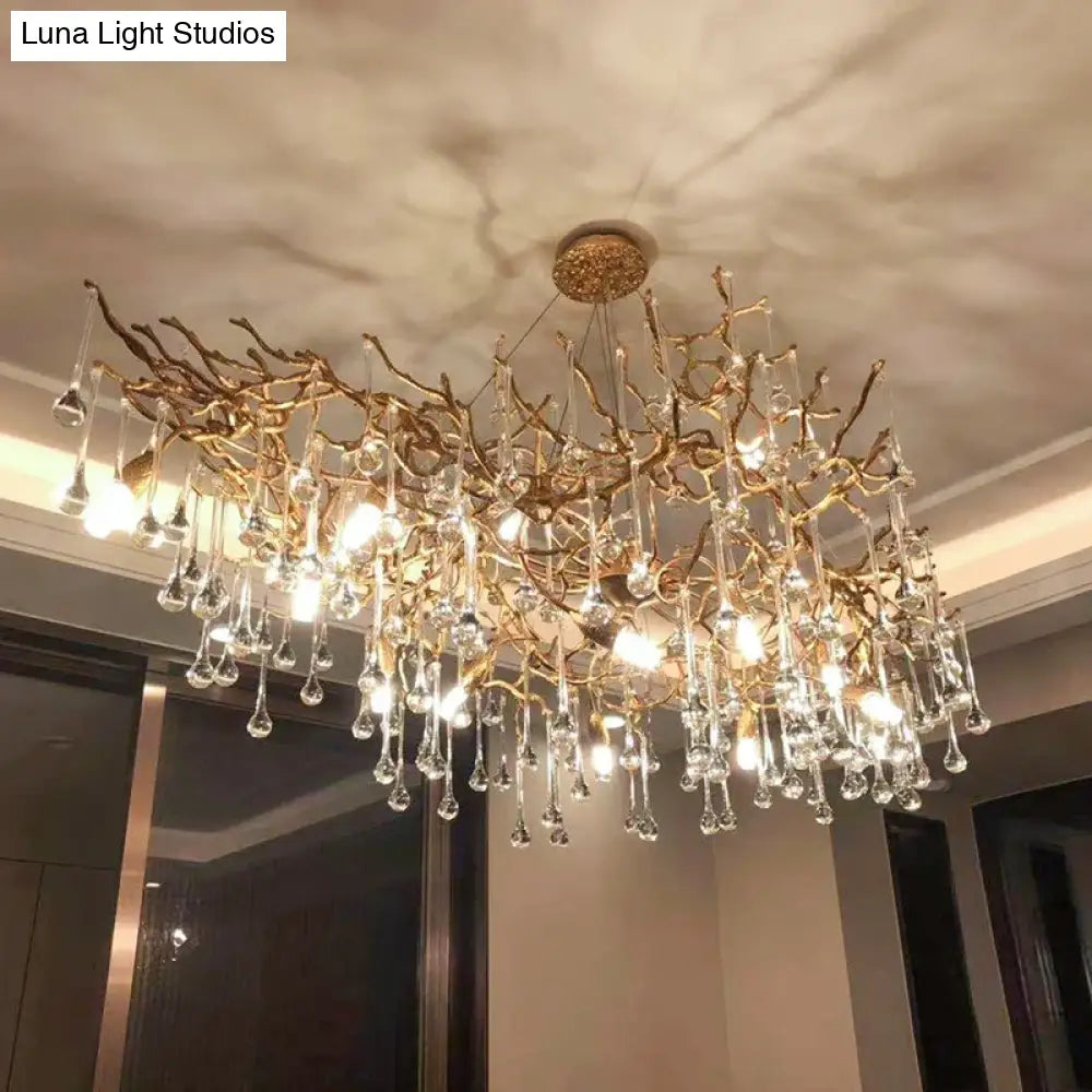 Serenia Crystal Branch Chandelier – Luxury Copper Water Drop Light