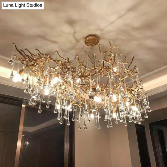Serenia Crystal Branch Chandelier – Luxury Copper Water Drop Light