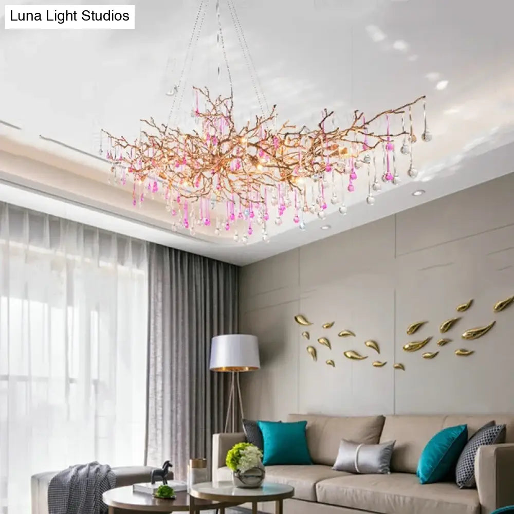Serenia Crystal Branch Chandelier – Luxury Copper Water Drop Light