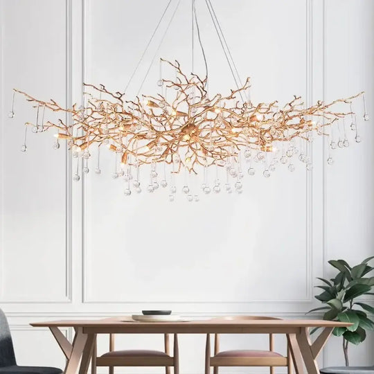 Serenia Crystal Branch Chandelier – Luxury Copper Water Drop Light