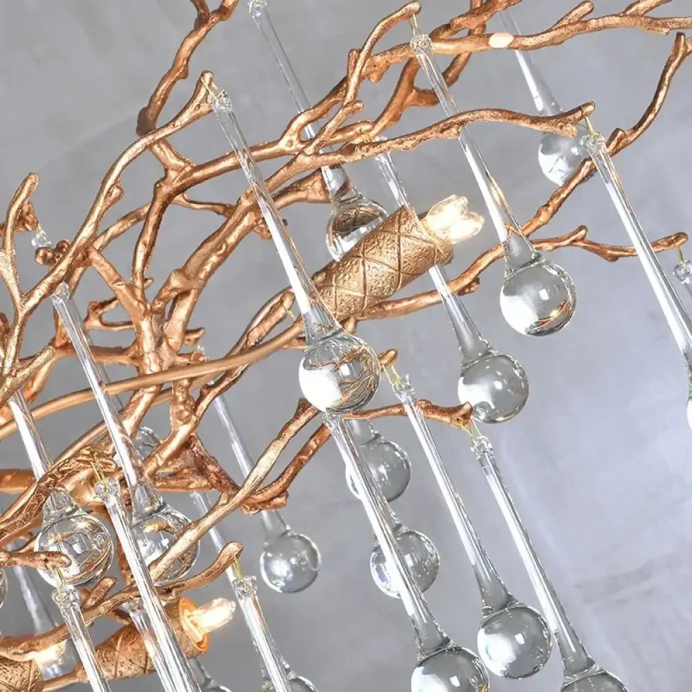Serenia Crystal Branch Chandelier – Luxury Copper Water Drop Light