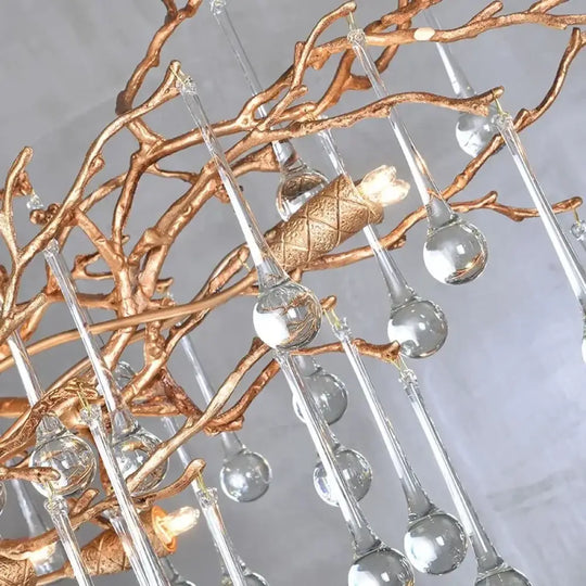 Serenia Crystal Branch Chandelier – Luxury Copper Water Drop Light