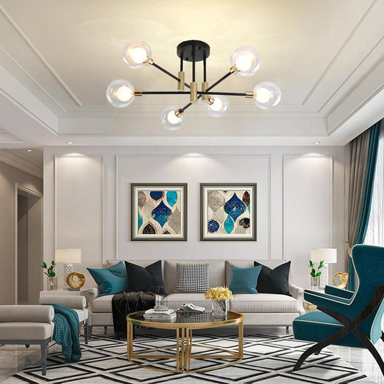 Modern Metal Glass Flush Mount Sputnik LED Bedroom Ceiling Light