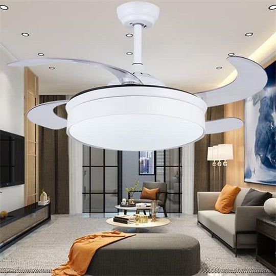 Nordic Round Drum LED Retractable Ceiling Fan in 15 or 19 Inch