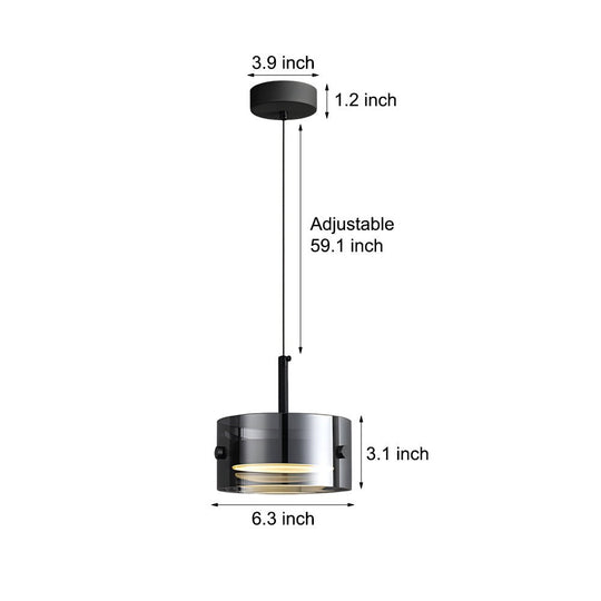 Short Cylinder Smoke Gray Glass LED Pendant Light – 3-Step Dimming