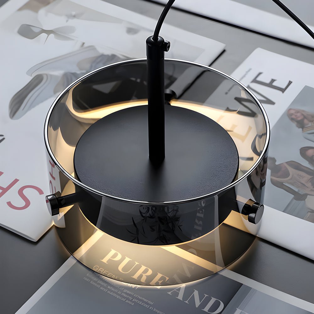 Short Cylinder Smoke Gray Glass LED Pendant Light – 3-Step Dimming