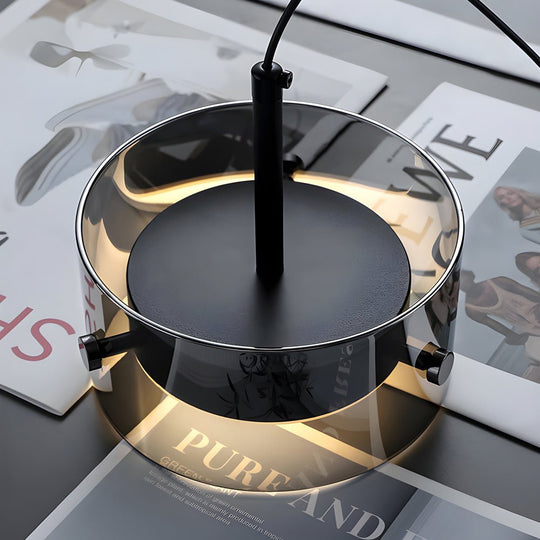 Short Cylinder Smoke Gray Glass LED Pendant Light – 3-Step Dimming