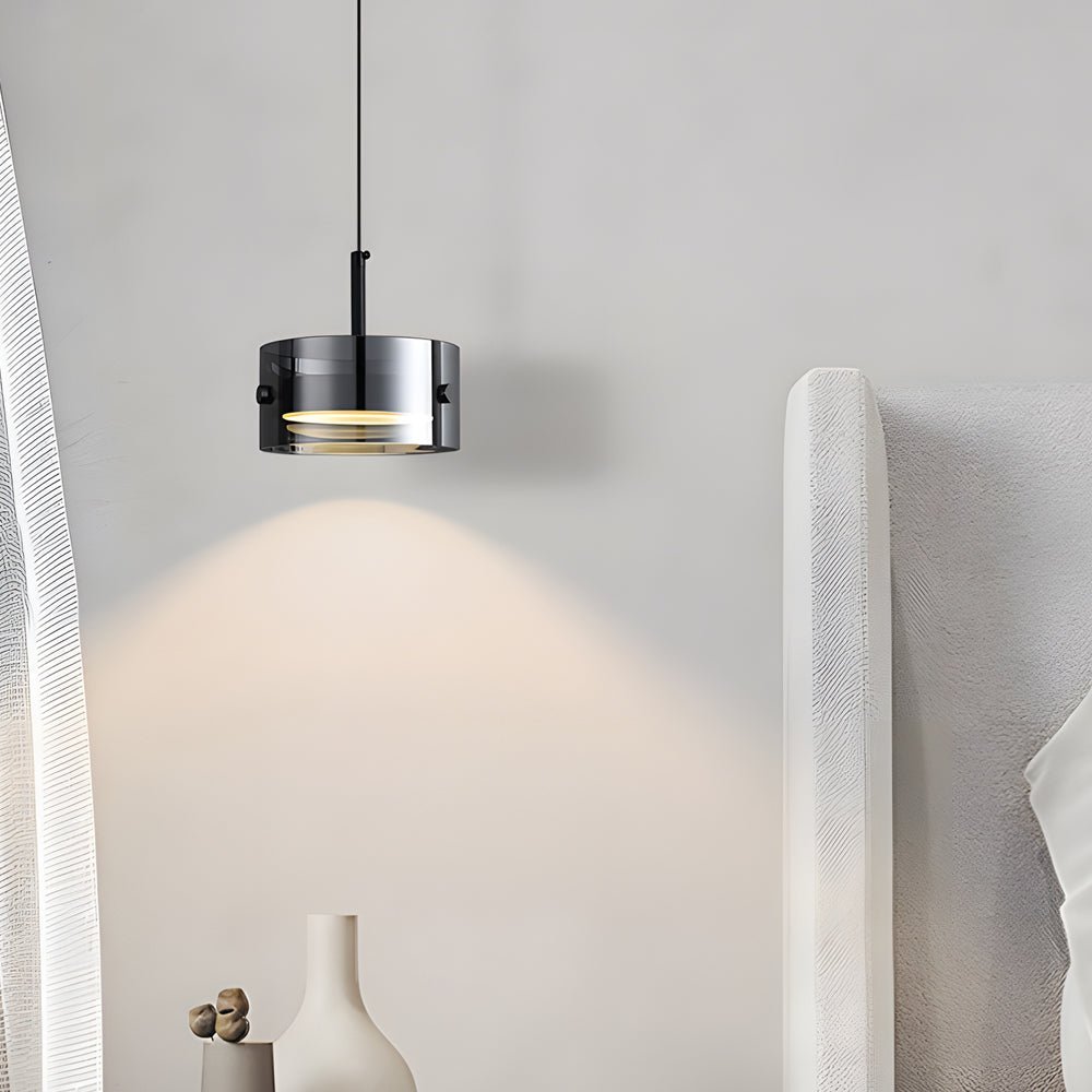 Short Cylinder Smoke Gray Glass LED Pendant Light – 3-Step Dimming