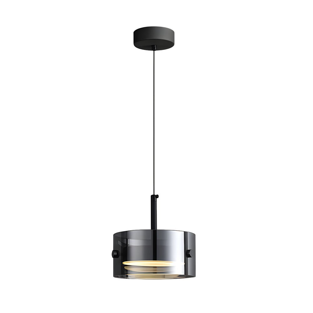 Short Cylinder Smoke Gray Glass LED Pendant Light – 3-Step Dimming