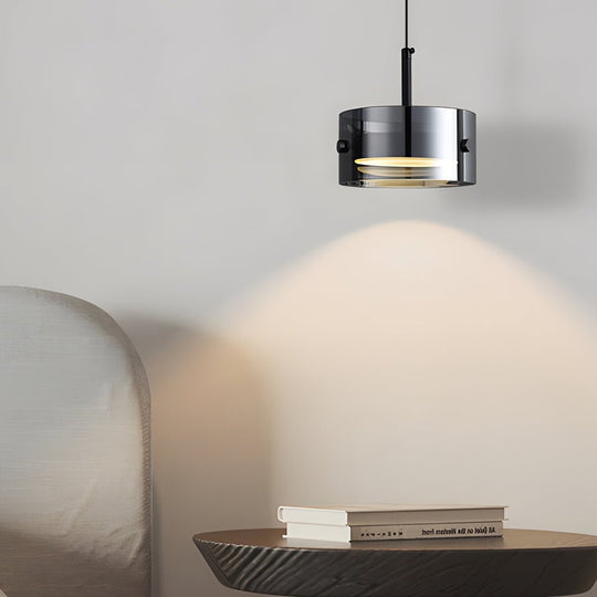 Short Cylinder Smoke Gray Glass LED Pendant Light – 3-Step Dimming