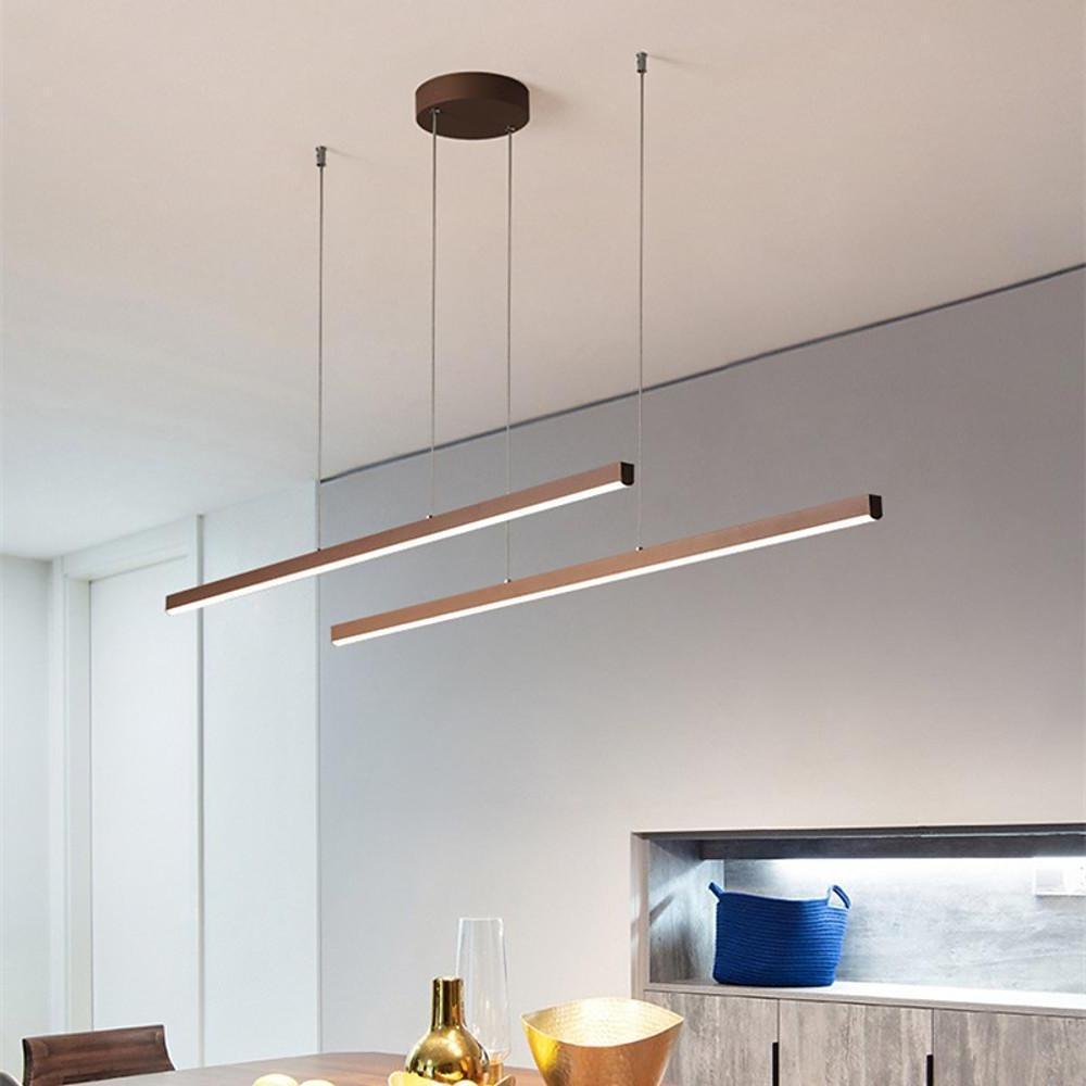 Modern Farmhouse Linear Metal LED Chandelier for Dining Room and Living Room