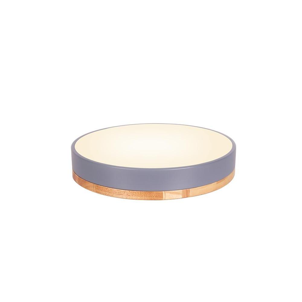 Circular Drum Flush Mount LED Ceiling Light with Metal and Wood Accents