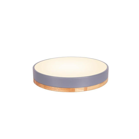 Circular Drum Flush Mount LED Ceiling Light with Metal and Wood Accents