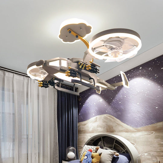 Airplane Ceiling Fan With Light – Children’s LED Remote Control Fan Lamp (Gray/Green)