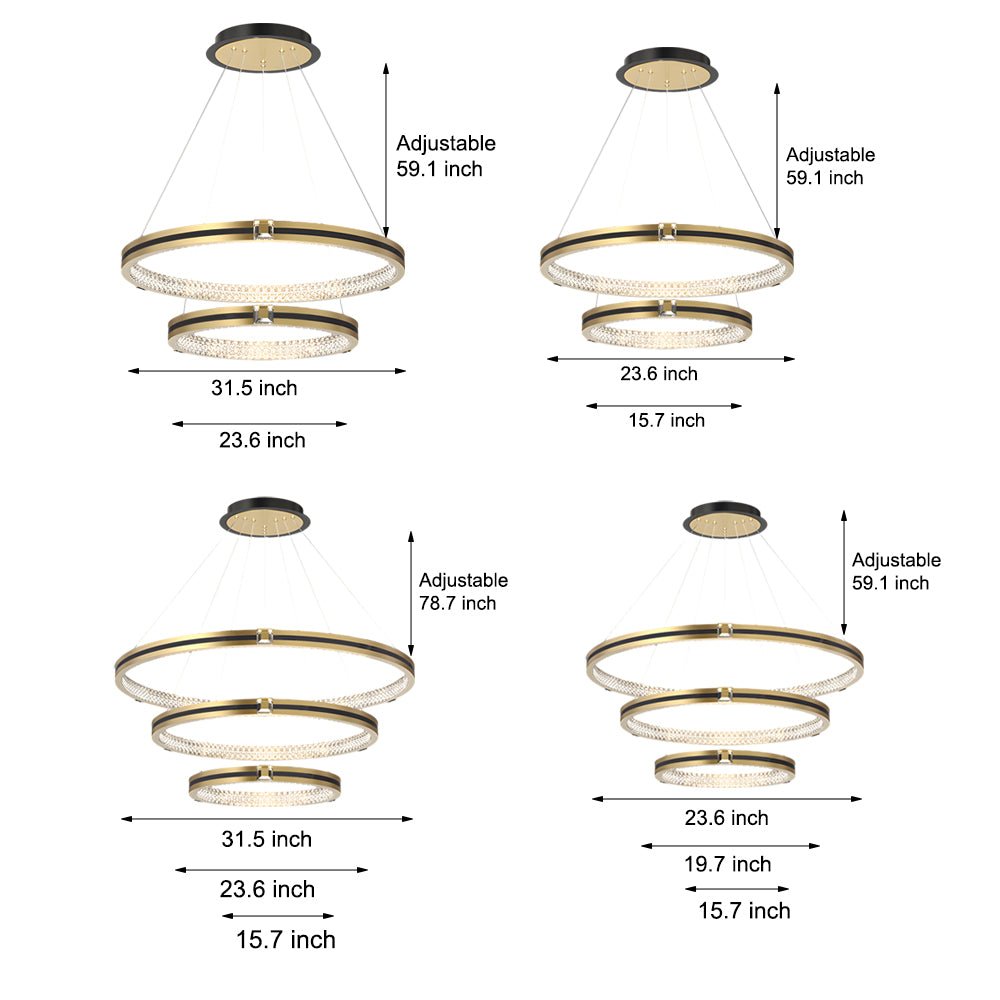 Brushed Gold Circle Ring Chandelier with 3-Step Dimming