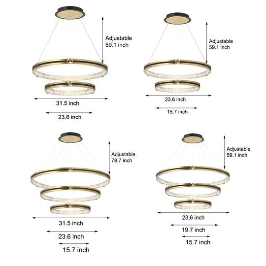 Brushed Gold Circle Ring Chandelier with 3-Step Dimming