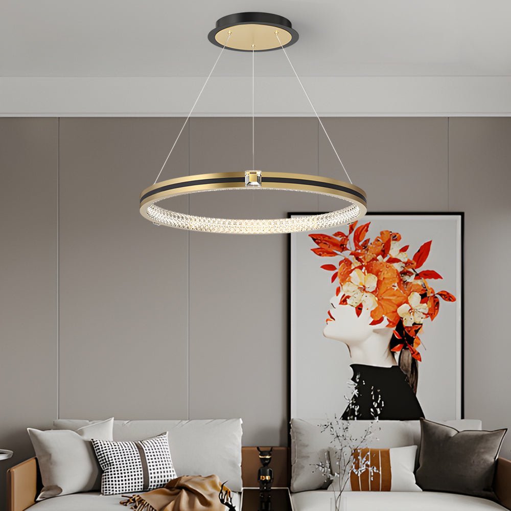 Brushed Gold Circle Ring Chandelier with 3-Step Dimming