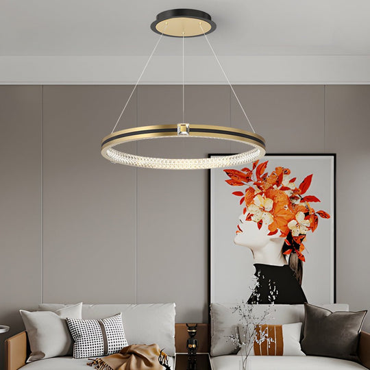 Brushed Gold Circle Ring Chandelier with 3-Step Dimming