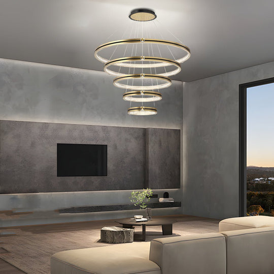 Brushed Gold Circle Ring Chandelier with 3-Step Dimming