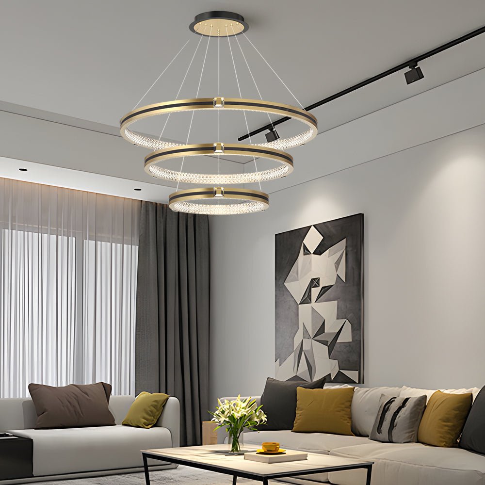 Brushed Gold Circle Ring Chandelier with 3-Step Dimming