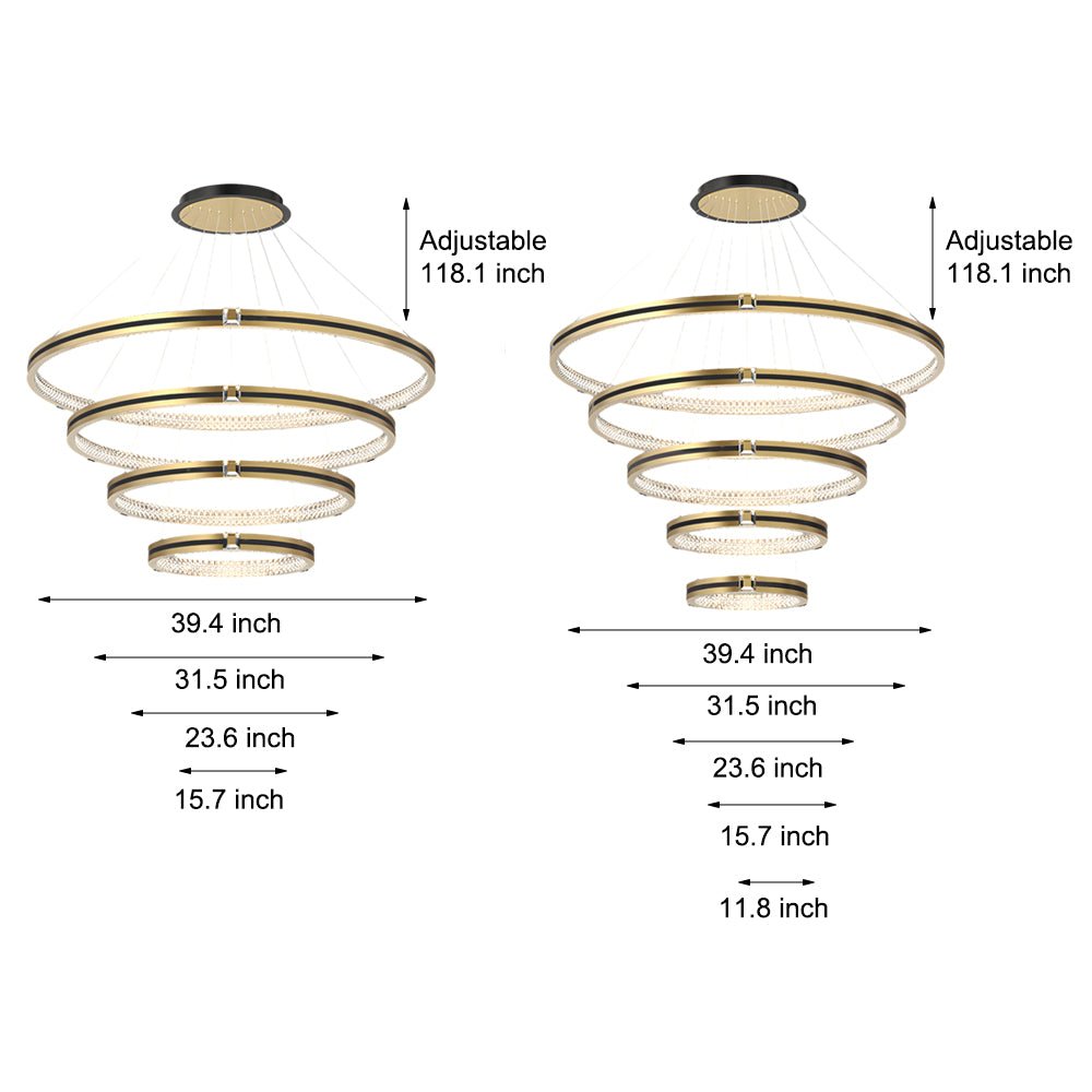 Brushed Gold Circle Ring Chandelier with 3-Step Dimming