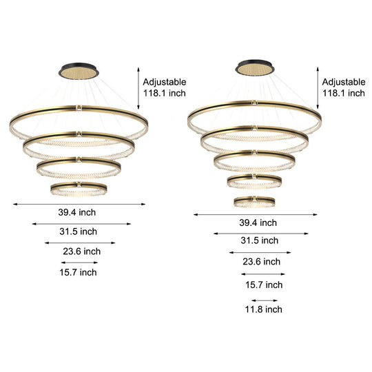 Brushed Gold Circle Ring Chandelier with 3-Step Dimming