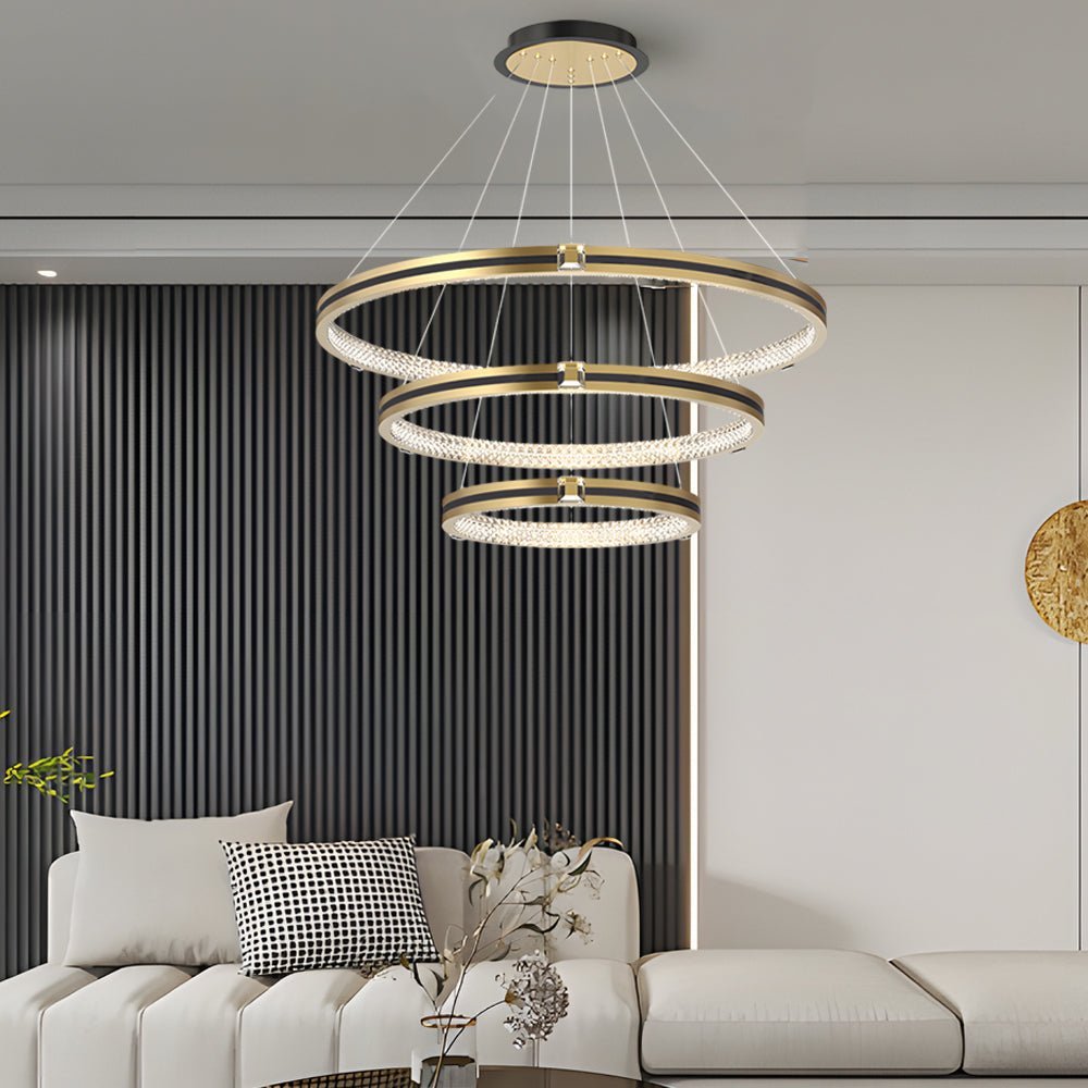 Brushed Gold Circle Ring Chandelier with 3-Step Dimming