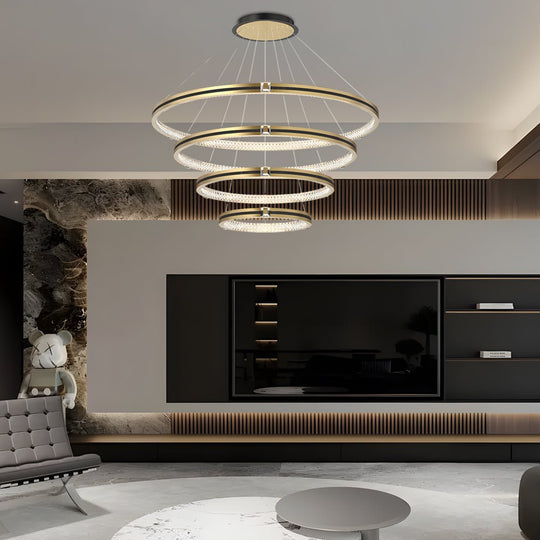 Brushed Gold Circle Ring Chandelier with 3-Step Dimming