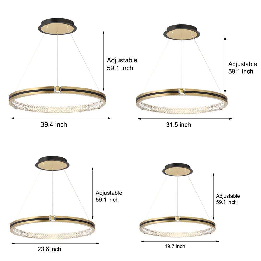 Brushed Gold Circle Ring Chandelier with 3-Step Dimming