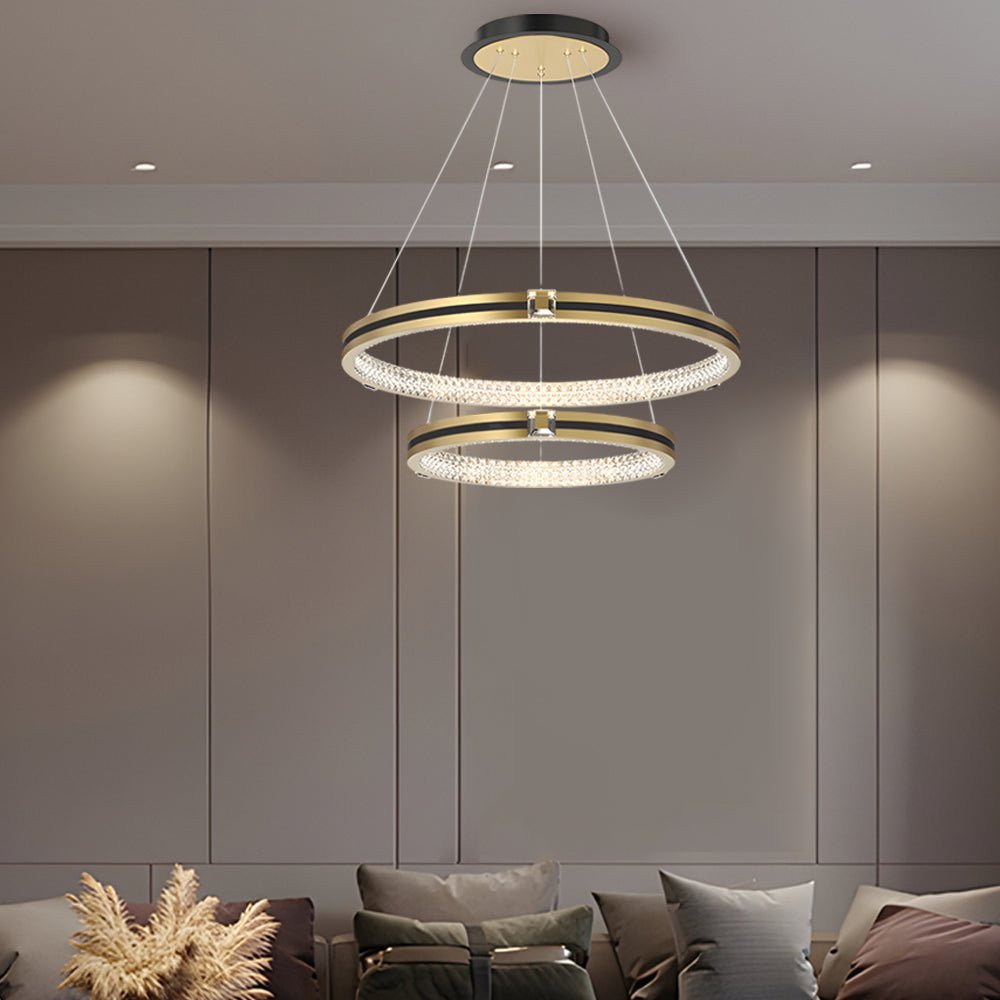 Brushed Gold Circle Ring Chandelier with 3-Step Dimming