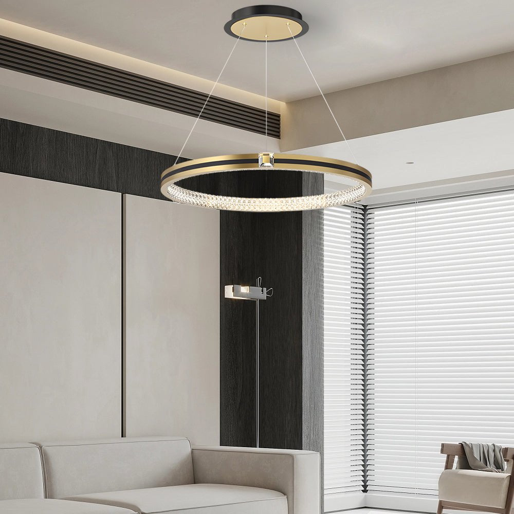 Brushed Gold Circle Ring Chandelier with 3-Step Dimming