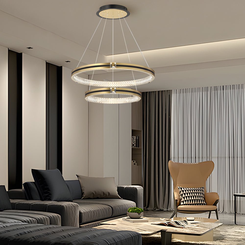 Brushed Gold Circle Ring Chandelier with 3-Step Dimming