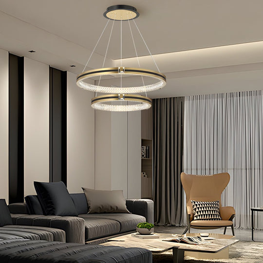 Brushed Gold Circle Ring Chandelier with 3-Step Dimming