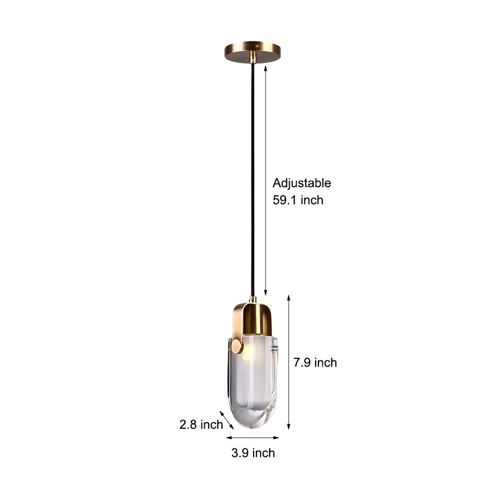 Simple Luxury Crystal Shade Copper Pendant Lamp with 3-Step Dimming