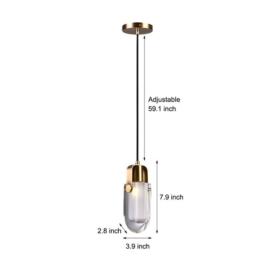 Simple Luxury Crystal Shade Copper Pendant Lamp with 3-Step Dimming