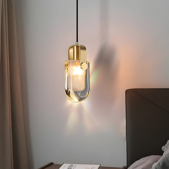 Simple Luxury Crystal Shade Copper Pendant Lamp with 3-Step Dimming
