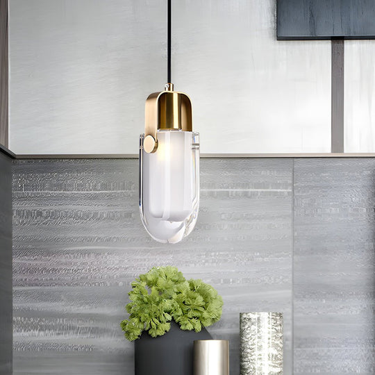 Simple Luxury Crystal Shade Copper Pendant Lamp with 3-Step Dimming