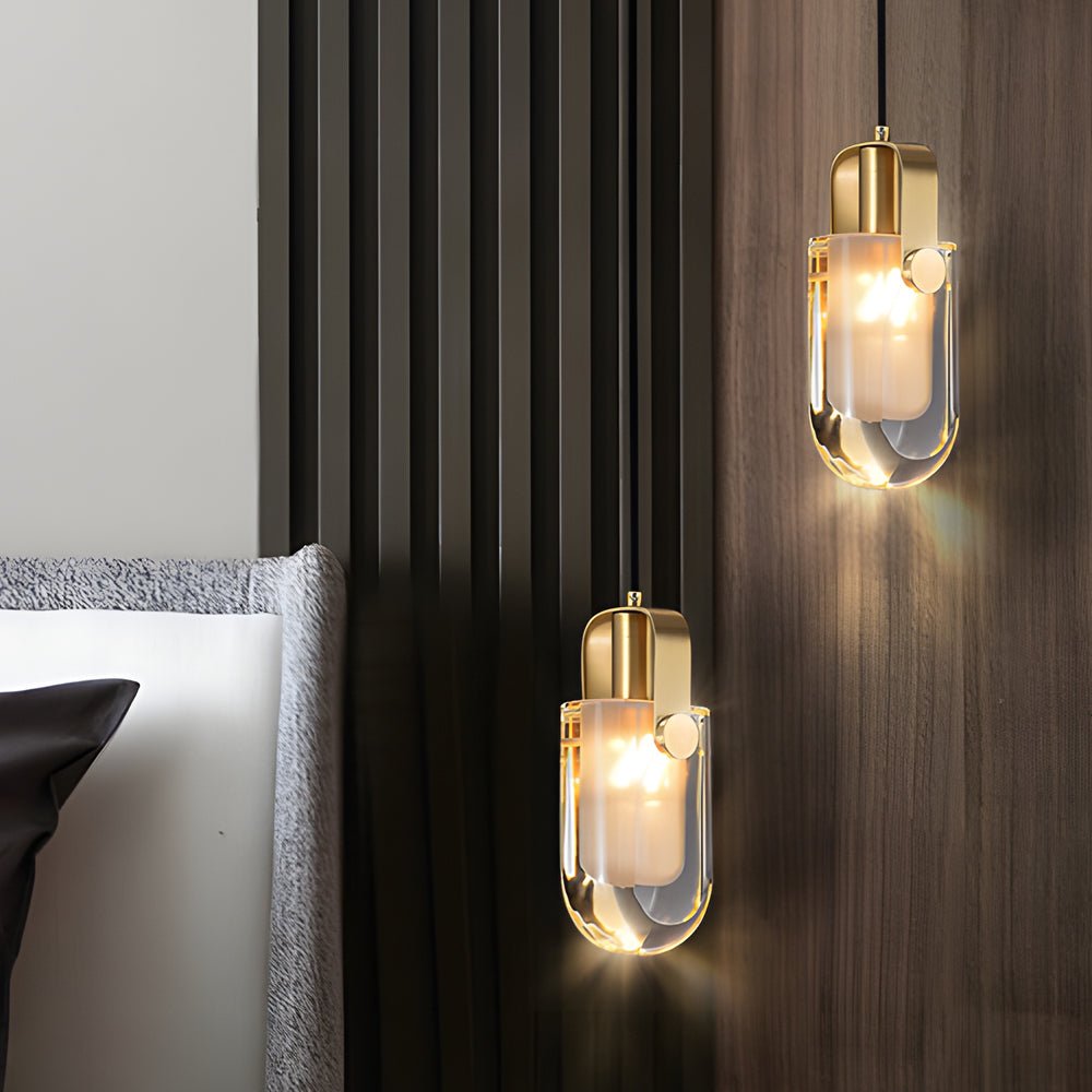 Simple Luxury Crystal Shade Copper Pendant Lamp with 3-Step Dimming