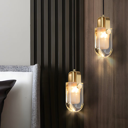 Simple Luxury Crystal Shade Copper Pendant Lamp with 3-Step Dimming