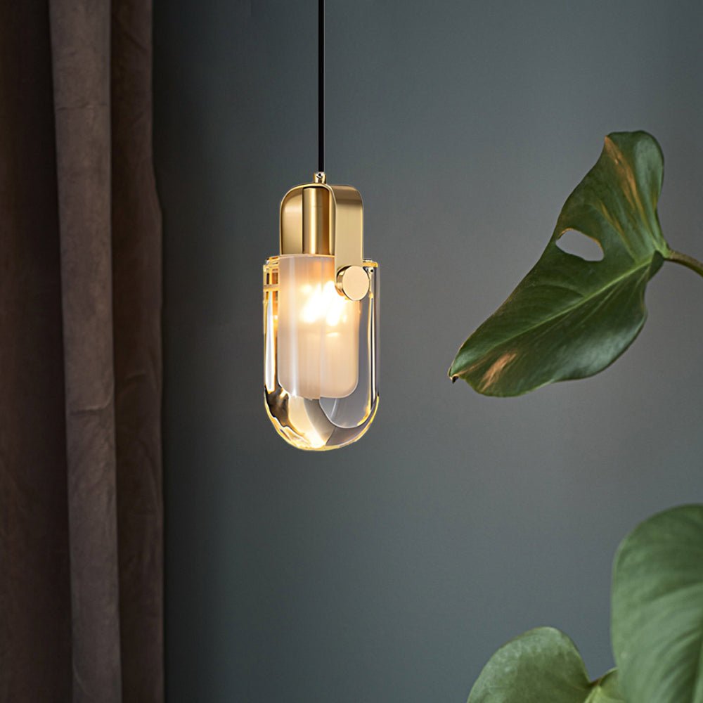 Simple Luxury Crystal Shade Copper Pendant Lamp with 3-Step Dimming