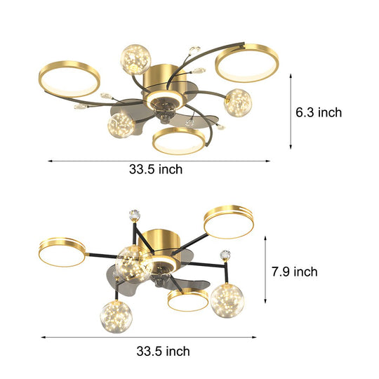 Simple Luxury Stars Ball Modern Ceiling Fan with Light