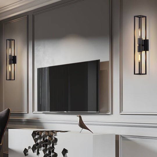 Simple Metal Frame Glass Shade American Style Wall Sconce