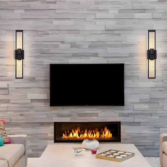 Simple Metal Frame Glass Shade American Style Wall Sconce