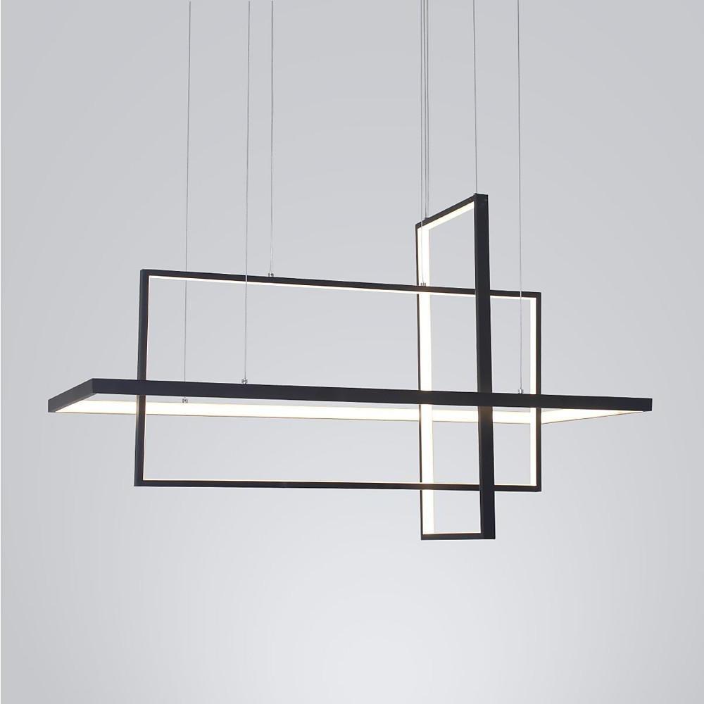 31.5'' Three Part Futuristic Square Rectangular Hybrid Aluminum Chandelier
